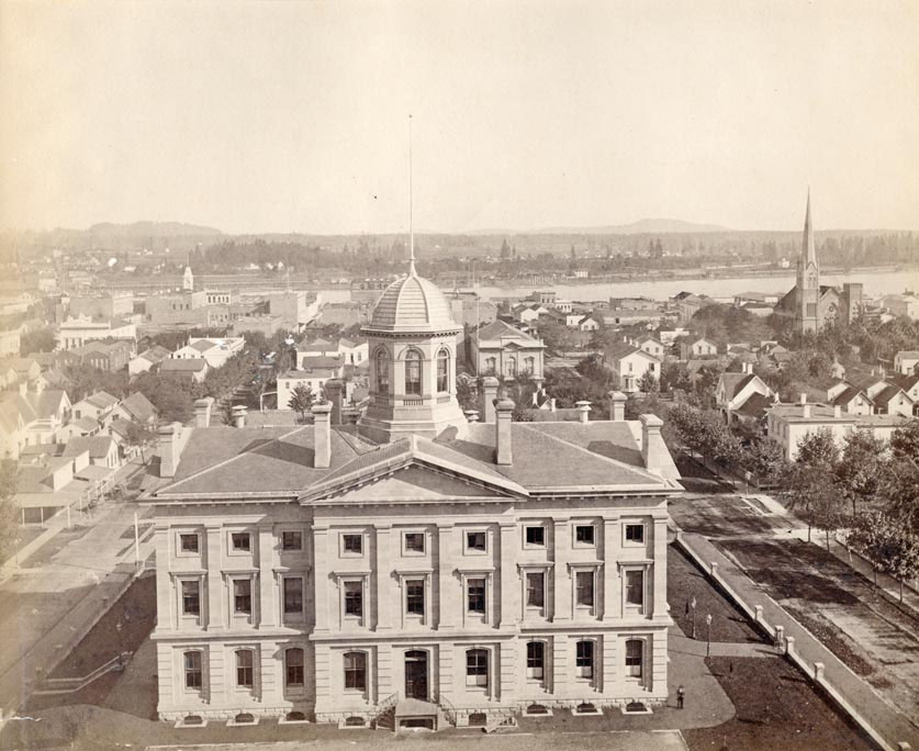 Panoramic view of Portland, Oregon, displaying the Pioneer Courthouse, The Album Collection