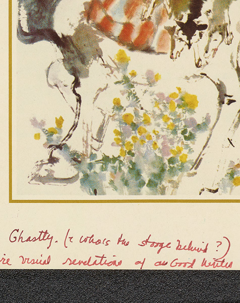 Postcard detail with handwritten commentary, Alice B. Sheldon, pen name James Tiptree, Jr., papers, 1920-1999