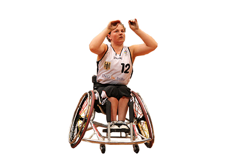 Female playing basketball, arms raised, seated in wheelchair., Architectural Entourage
