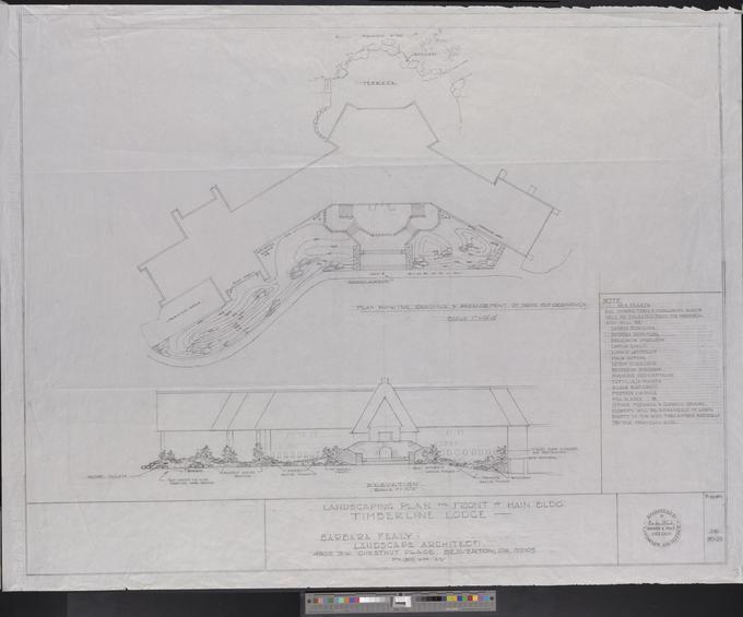 Landscaping plan for front of main building, Timberline Lodge, Barbara Fealy landscape architectural records, 1966-1993