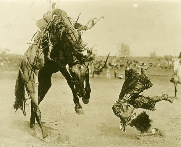 Bonnie McCarroll is thrown off a bucking horse at the Pendleton Round Up, Charles W. Furlong (1874-1967) photographs, 1895-1965
