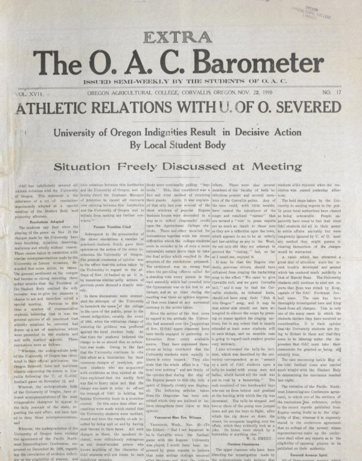 OAC College Barometer Extra Edition, November 22, 1910, The Daily Barometer