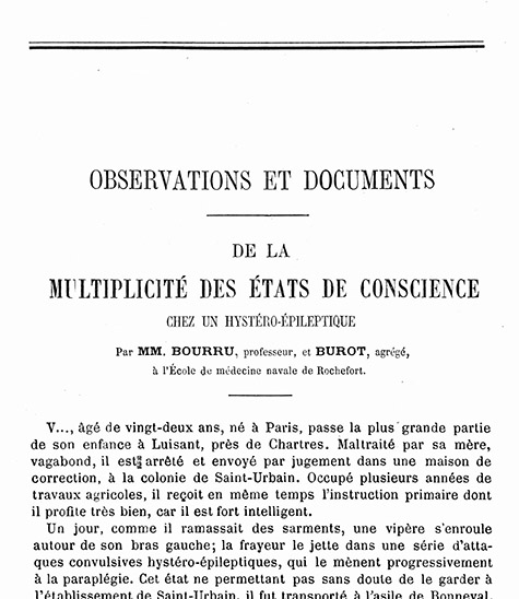 Title Page from De la Multiplicité des États de Conscience, Dissociation and Trauma Archives