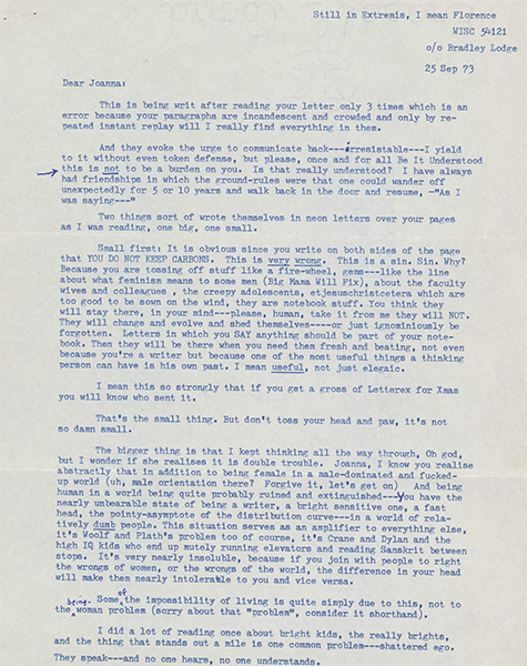 Typewritten correspondence between Tiptree and Russ, Joanna Russ papers, 1968-1989