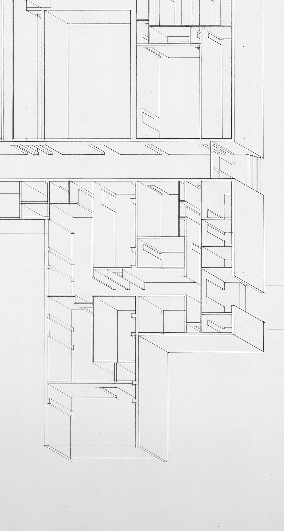 Isometric Drawing in Pencil of Lodge, John Yeon architectural drawings, 1934-1976