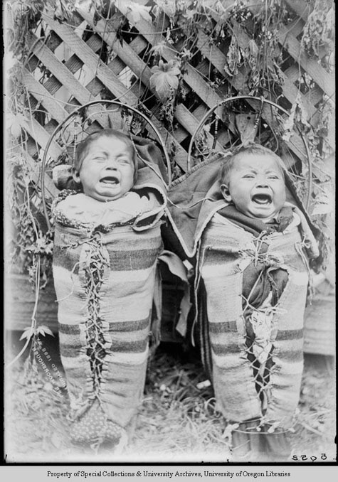 The Cayuse Twins, in cradles, crying, Moorhouse Collection, PH036-5052, Picturing the Cayuse, Walla Walla, and Umatilla Tribes