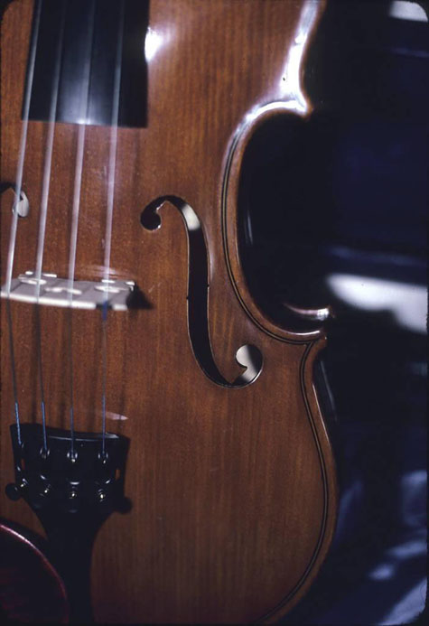 Detail of f-hole area on violin #13, Northwest Folklife Digital Collection