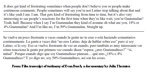 Selection from film transcript of testimony of Evan Bosch, a documentary by Julia Thornton, Oregon Latino Heritage