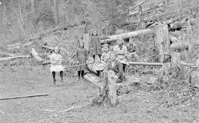 Seven students from the Faun Creek School, Roy C. Andrews photographs, 1902-1955