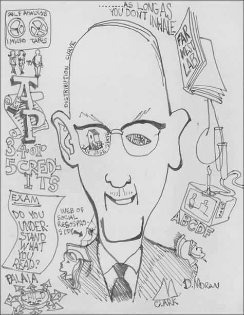 Caricature drawing of Robert D. Clark, UO Office of the President