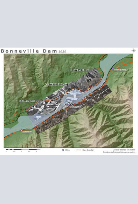 Bonneville Dam: 1939 Aerial Photographs, Map & Aerial Photography Collection, Western Waters Digital Library