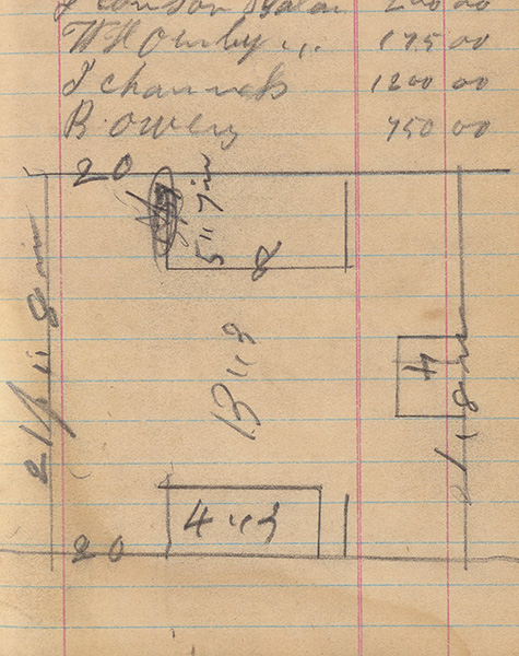 Draft in pencil with measurements, Willis Dunagan diaries and legal papers, 1858-1897