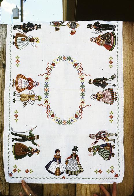 20 x 31 inches. Around 1971 or 1972 cross stitch, Junction City, runner