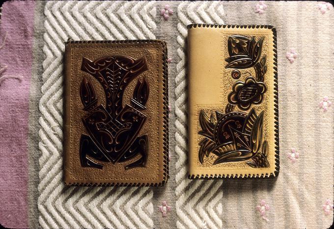 Leather billfolds, 4 x 7 inches, made in Portland, Oregon by Mrs. Soot about 1950-51