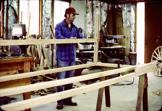 Wagon used for town, delivery, and show with draft horses. Made of Alaskan cedar twelve feet long