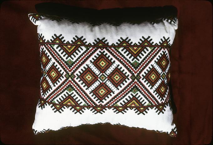 12 x 16 inch embroidered pillow, made around 1961