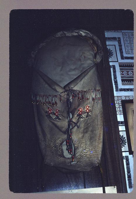 Buckskin baby carrier belonging to Esther Stutzman