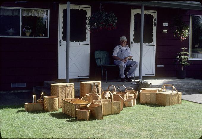 Mr. Peterson's baskets spread out on the Omans' lawn