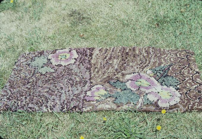 Hooked rug 46 x 36 (made by Ellen O'Connor in the 1940s from old material and wool mixed)