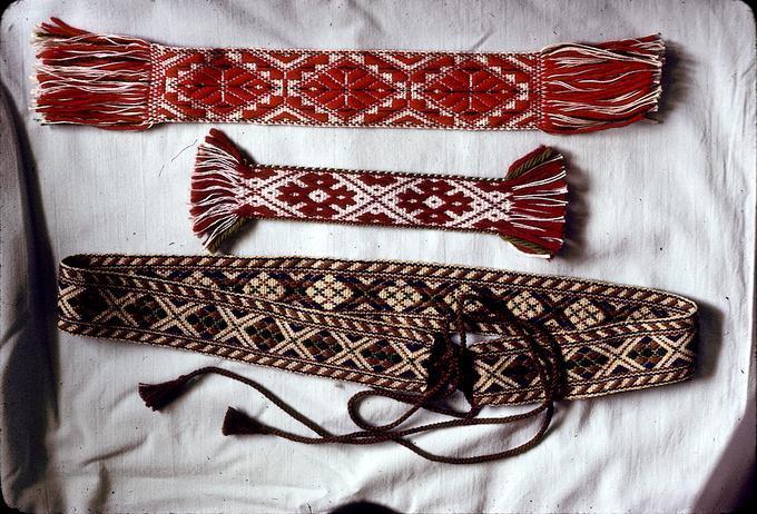 Three woven pieces: belt made in Germany, 1947, 32 in long, Saarema pattern