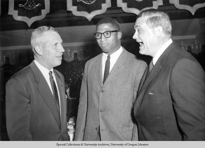 Len Casanova, Aurelius Thomas & Woody Hayes, 1957