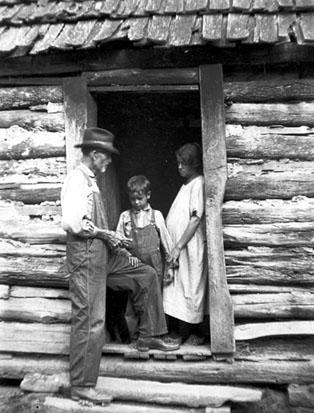 Family in cabin door