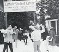 Snowball fight outside the Newman House, 1969