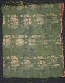 Textile panel of green silk brocade with a vines flower motif in pink gold metallic threads