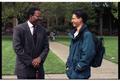 Larry Roper chatting with a student in the MU Quad