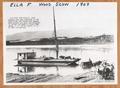 OLD WOOD SCOW - ELLA  F. - 1908 - Showing how they anchored to the beach; how the horses and wagons were driven out into the Columbia to unload the wood or other boat cargo.