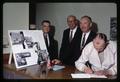 Harold Schultz, Ernest Wiegand, and Senator Dan Thiel at Seafood Laboratory dedication, Oregon State University, Astoria, Oregon, circa 1965