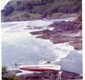 View of beached boat in the Cove of Good Fortune at Cape Perpetua