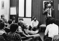 Norman Borlaug speaking to a group of forestry students