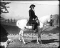 Joaquin Miller on horse, and setter.