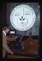 Center panel of Experiment Stations Exhibit in Administration Building, Oregon State University, Corvallis, Oregon, 1975