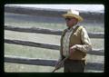 Reub Long holding stick, Lake County, Oregon, circa 1972