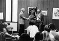 Norman Borlaug shaking hands with Forestry Dean Carl Stoltenberg