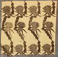 Textile Panel of pale yellow cotton with block print in dark brown of winding Night Blooming Cereus plants