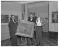 Gordon Gilkey, August Strand and an unidentified individual posing with a painting.