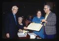 John Fowler at 90th birthday with Jean Oliver and Fred Quick at Mid valley Coin Club, Corvallis, Oregon, circa 1973