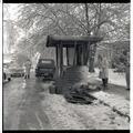 The traffic guard house on 26th and Orchard, burned by students