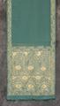 Shawl of turquoise, fine woven wool with all-over embroidery at ends and edging sides in cream colored silk