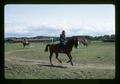 Equitation students riding by new facilities, Oregon State University, Corvallis, Oregon, May 1972