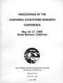 Proceedings of the Chaparral Ecosystems Research Conference