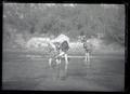 Irene Finley and children wading in creek