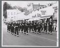 ROTC cadets marching, homecoming parade, Washington State College, 1957