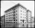 Wheeldon Annex Apartments, 10th and Salmon, Portland. Rain on street in foreground.