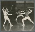 Women fencing in gym class, 1938