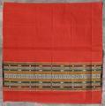 Textile Panel of plain woven deep red cotton with 10 1/2" border of plain woven stripes of teal and dark red