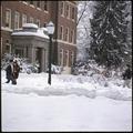 Students on the way to class on a snowy day